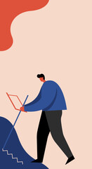 Conceptual illustration of a person navigating a path, holding a clipboard and pointer. Symbolizes planning, problem-solving, and career advancement.