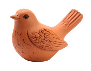 A small brown clay figurine of a bird in a different pose, isolated on a white background.