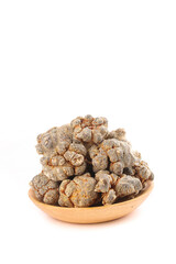 Wenshan Panax Ginseng Roots from Yunnan China Traditional Medicinal Herb Closeup in Wooden Bowl