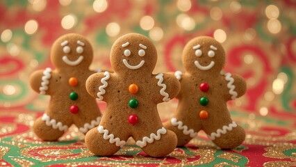 Gingerbread on a festive New Year background with bokeh