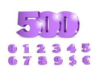 3d purple numbers. Symbol set. Vector illustration