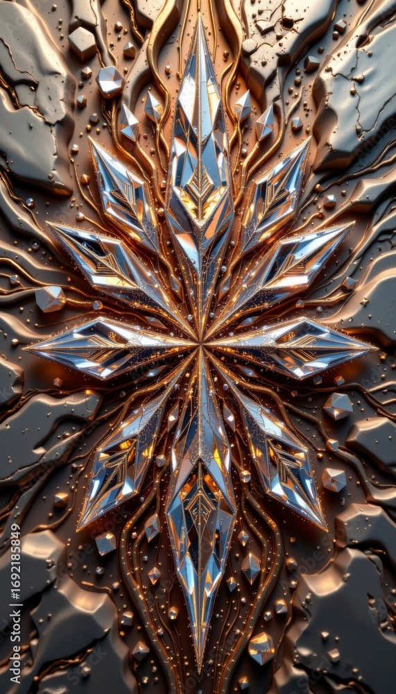 Poster the image features an intricate, symmetrical design resembling a crystalline snowflake or starburst 