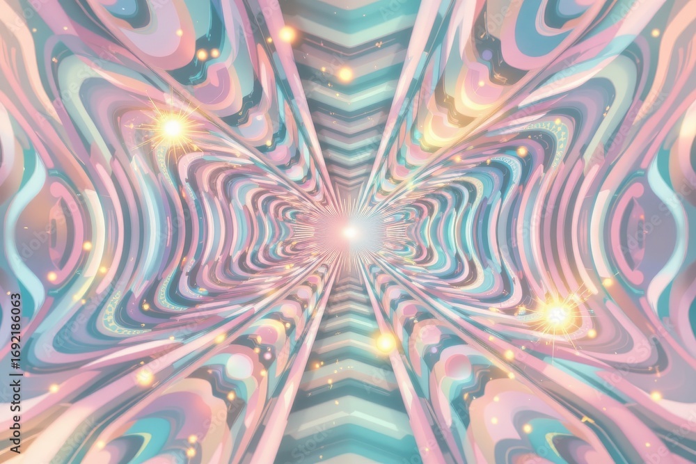Poster the image depicts a vibrant, abstract scene featuring swirling patterns and dynamic lines converging