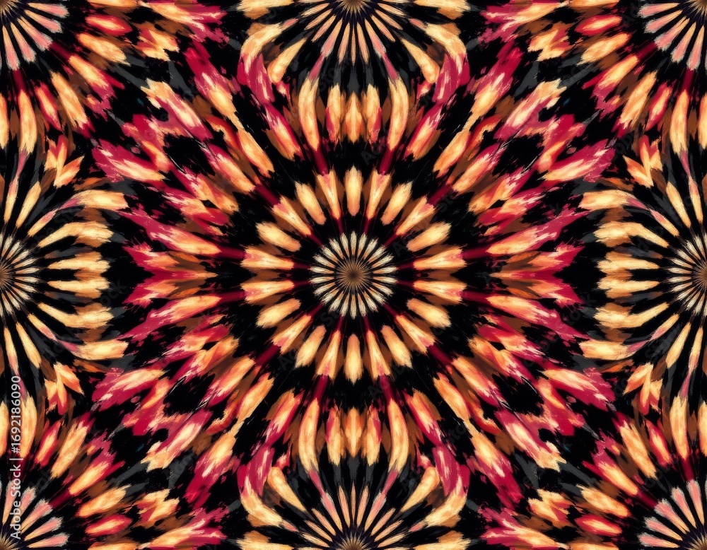 Aufkleber the image features a vibrant, symmetrical pattern with a kaleidoscopic design composed of radiating 