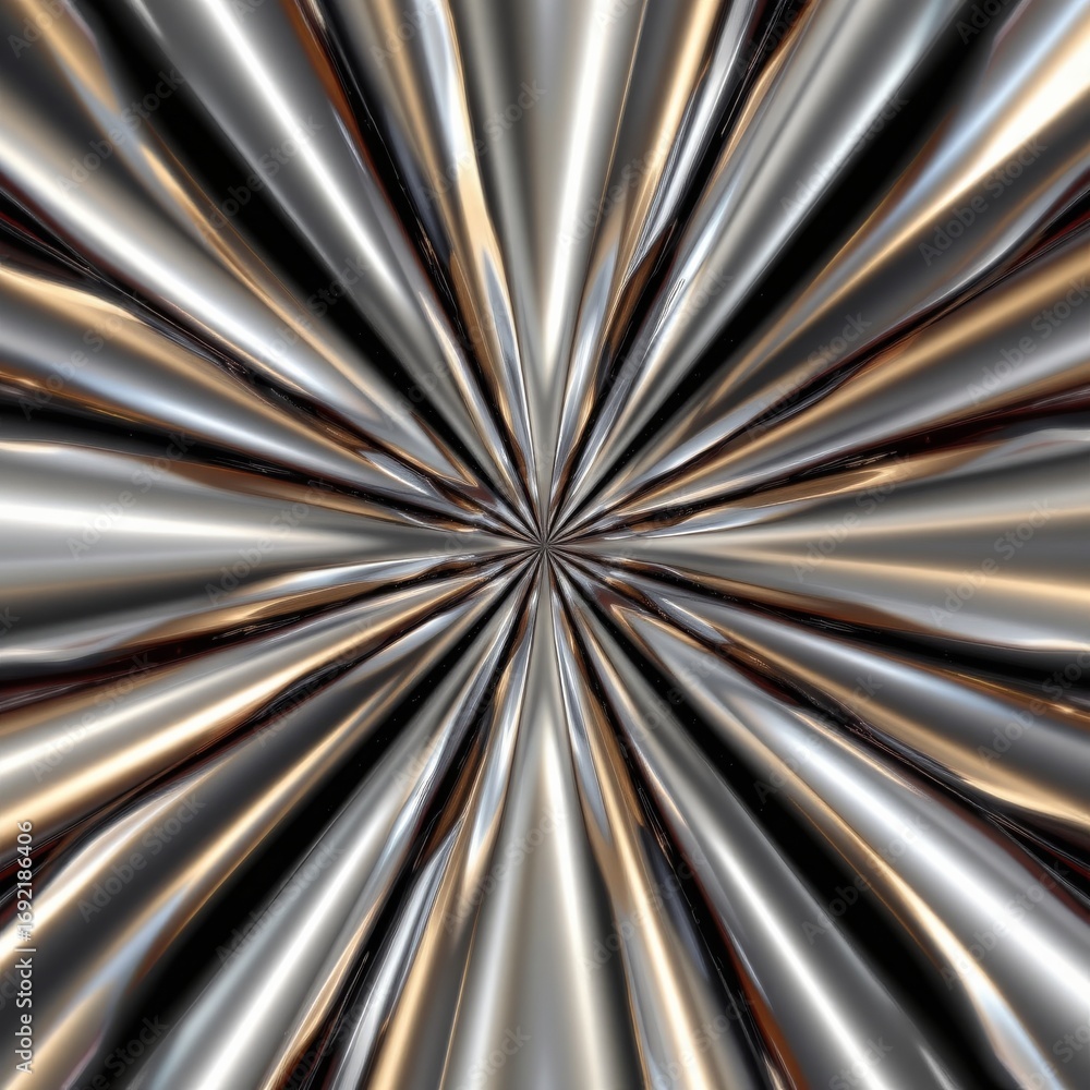Poster the image features a symmetrical, radiating pattern composed of shiny, metallic tubes or rods that c