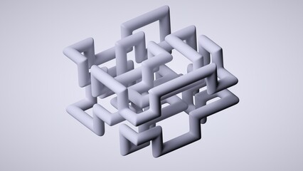 3d render, abstract volumetric geometric maze, tangled white tubes isolated on white background, modern minimalist wallpaper