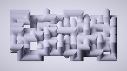3d render, abstract background of volumetric maze, tangled white tubes isolated on white, modern minimalist wallpaper