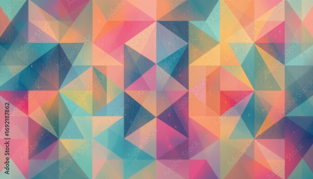Poster the image features a vibrant geometric pattern composed of numerous small triangles in various paste