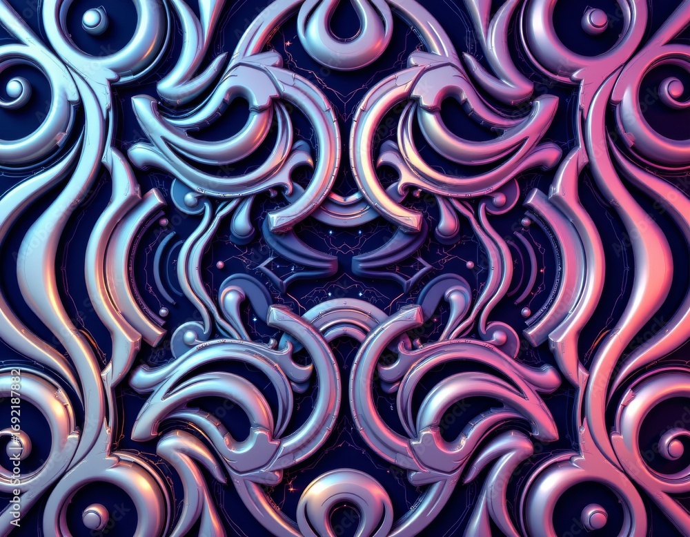 Poster the image features an intricate, abstract pattern composed of flowing, tubular shapes that intertwin