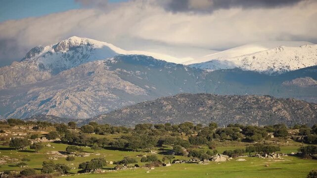 Snowy mountain view in Guadarrama near Madrid
