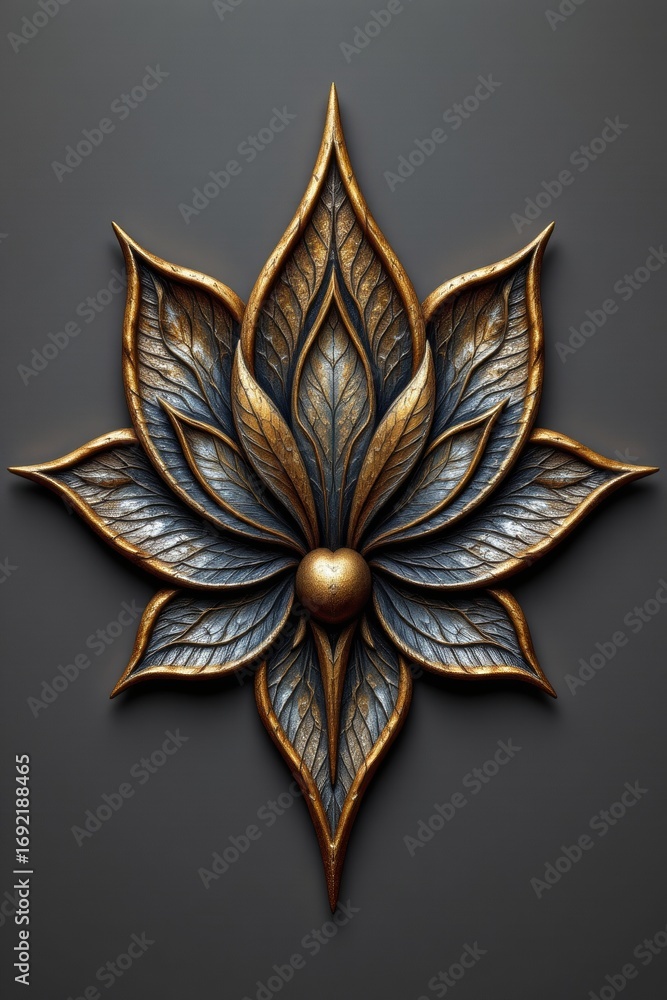 Poster the image features an ornate decorative piece resembling a stylized flower with multiple pointed pet