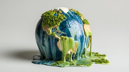 Melting Earth model represents climate urgency sustainability and environment.