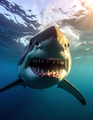 Shark underwater, wide open mouth