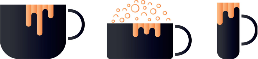 drinks in cups and mugs, beer glasses and mugs, foam and juices, table and coffee icons