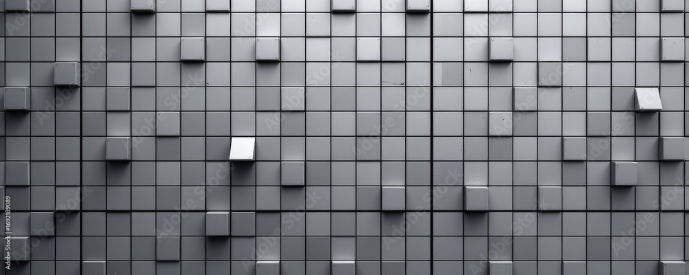 Fototapete the image features a wall composed of small, uniformly arranged square tiles in shades of gray, crea