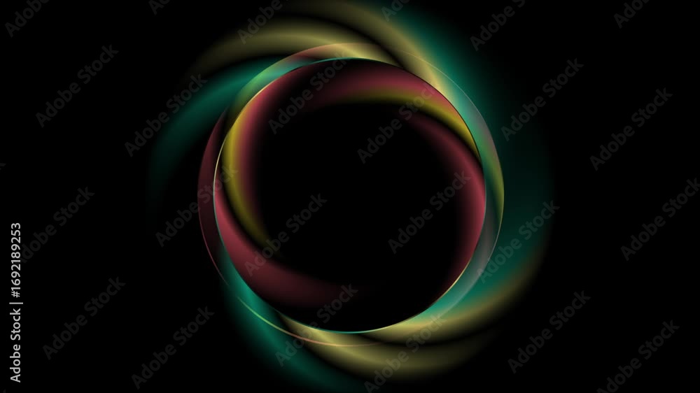 Poster dark multicolored fractal glass circle with shiny smooth liquid effect. futuristic tech motion desig