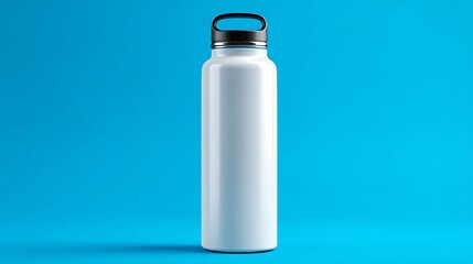 Mockup of a white water bottle with a background. Mockup of a new empty white thermos.