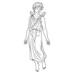 Classic Sleep God Hypnos Lineart – Hypnos Vector Illustration with Ancient Night Symbolism – Hypnos Drawing – Line Art Drawing of Hypnos – Hypnos Icon