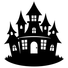 Classic Haunted House Silhouette Icon Vector Silhouette