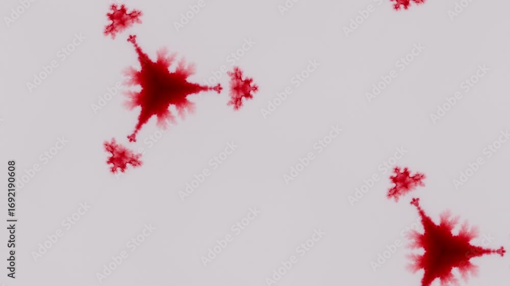 Poster red ink spreading in fluid forming a star-like fractal pattern. - abstract