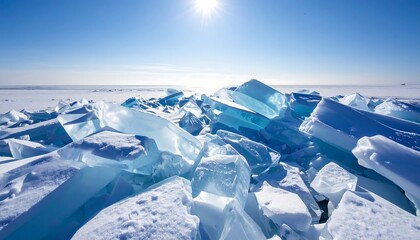 Shattered ice on a snowy shore