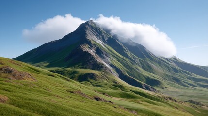 A mountain that breathes: Fissures opening like nostrils, steam exhaled in slow rhythms, moss growing in patterns like veins, living earth fantasy