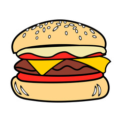 Delicious Hamburger with Sesame Seeds, Tomato, Cheese and Meat.