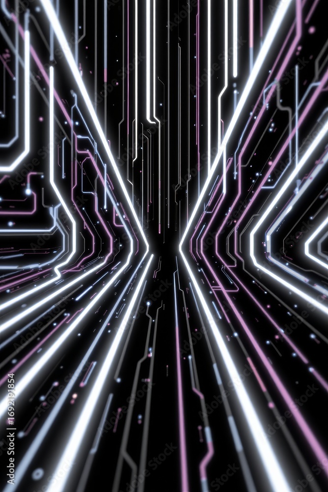 Poster the image features a futuristic, digital corridor with glowing lines and circuits that extend into t
