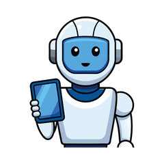 Fototapeta premium Robot holding a blue smartphone mobile