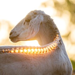 Sheep backlit by sun, highlighting spine