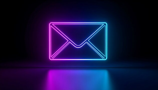 Neon envelope icon on dark background