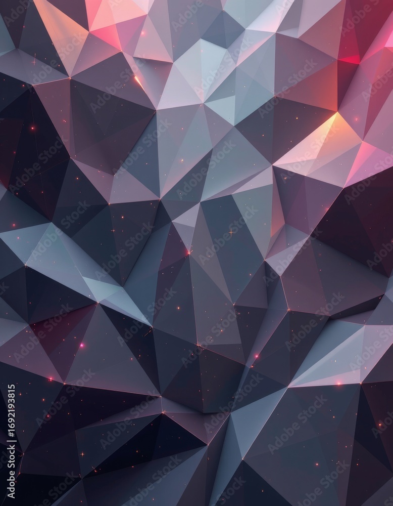 Poster the image features an abstract geometric pattern composed of numerous interconnected polygons, prima
