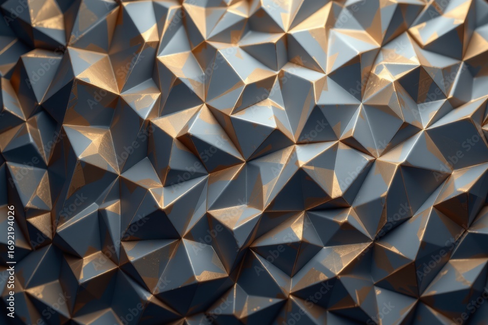Poster the image features a close up of a textured surface composed of numerous geometric, faceted shapes t