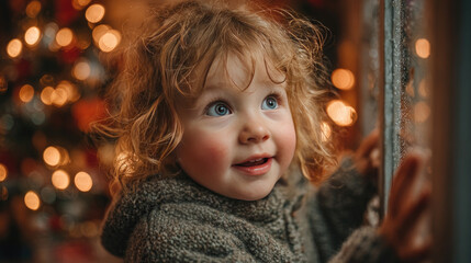 A child looks out the window on Christmas night and waits for Santa Claus to visit with gifts