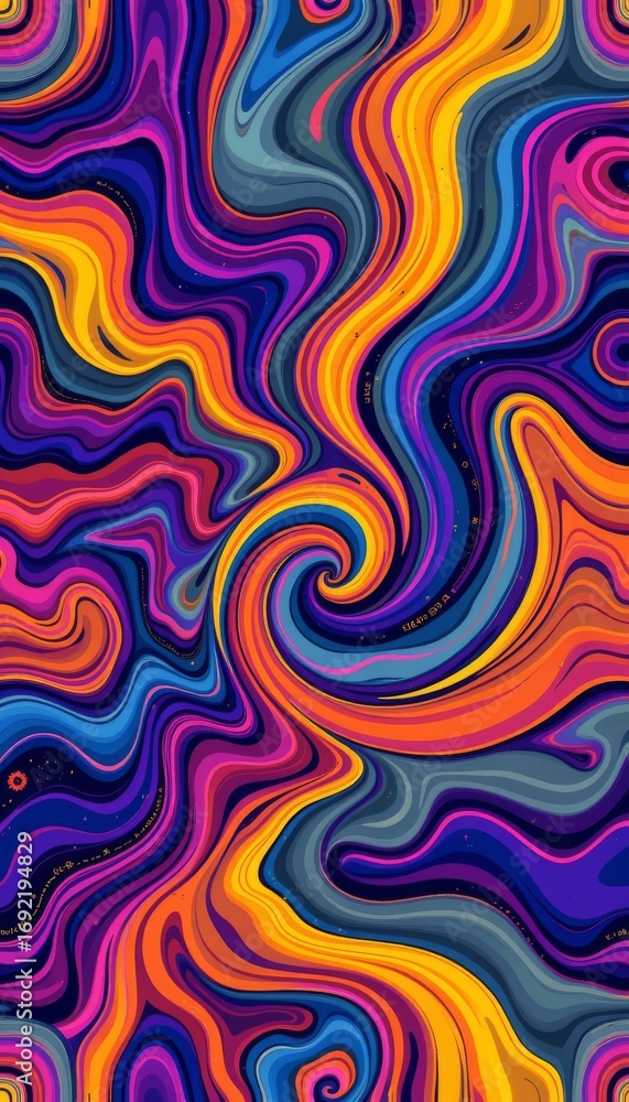 Poster the image features an abstract, swirling pattern composed of vibrant, flowing lines in various color