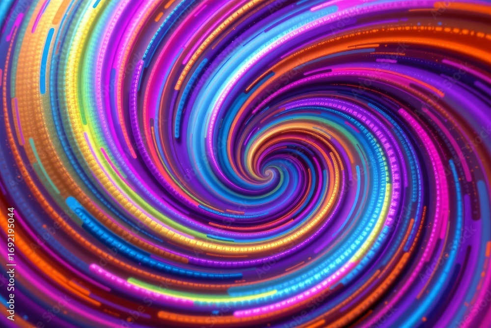 Poster the image features a vibrant, swirling vortex composed of countless small, illuminated lines and dot