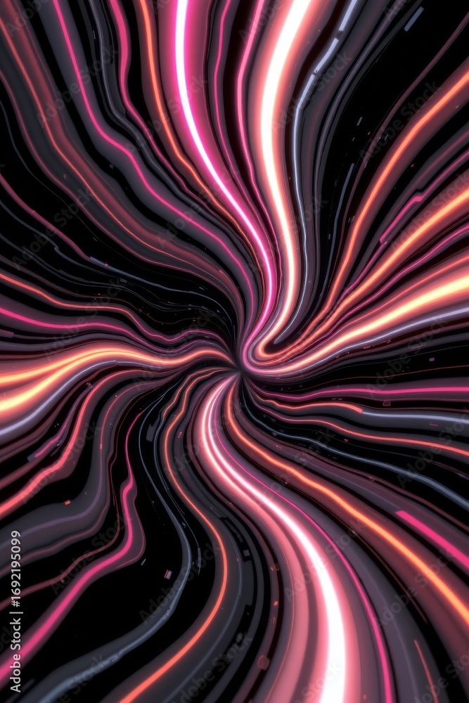Poster the image features a dynamic, swirling pattern of glowing, colorful streaks that create a sense of d