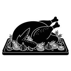 Vector art of roasted turkey on a platter with garnish, a classic thanksgiving or christmas centerpiece, ready to be served and enjoyed