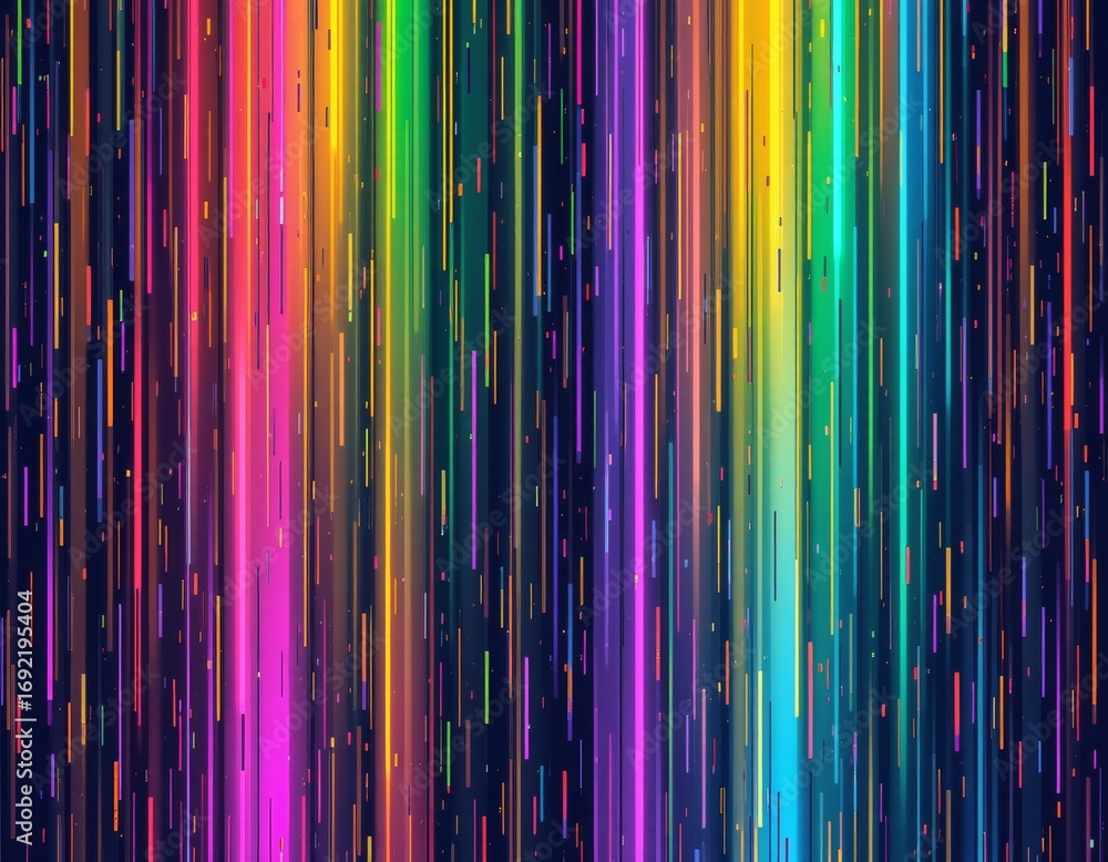 Poster the image features a vibrant display of multicolored vertical streaks, resembling falling lines of l
