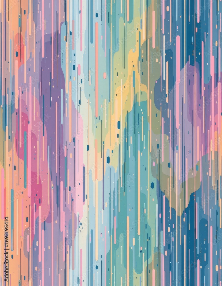 Poster the image features an abstract design composed of vertical streaks and drips in a variety of pastel 