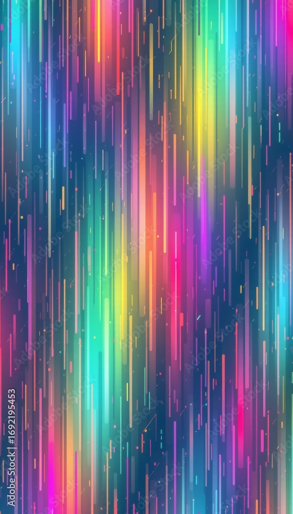 Poster the image features a vibrant, dynamic display of multicolored vertical streaks and lines that resemb