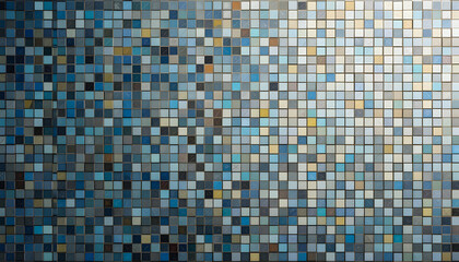 Fototapeta premium A detailed tiled backdrop with a variety of blue and gray squares and a clean area for text.