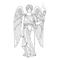 Obraz premium Ethereal Thanatos Lineart – Thanatos Vector Outline Drawing with Refined Divine Shape – Thanatos Drawing – Vector of Thanatos – Thanatos Outline