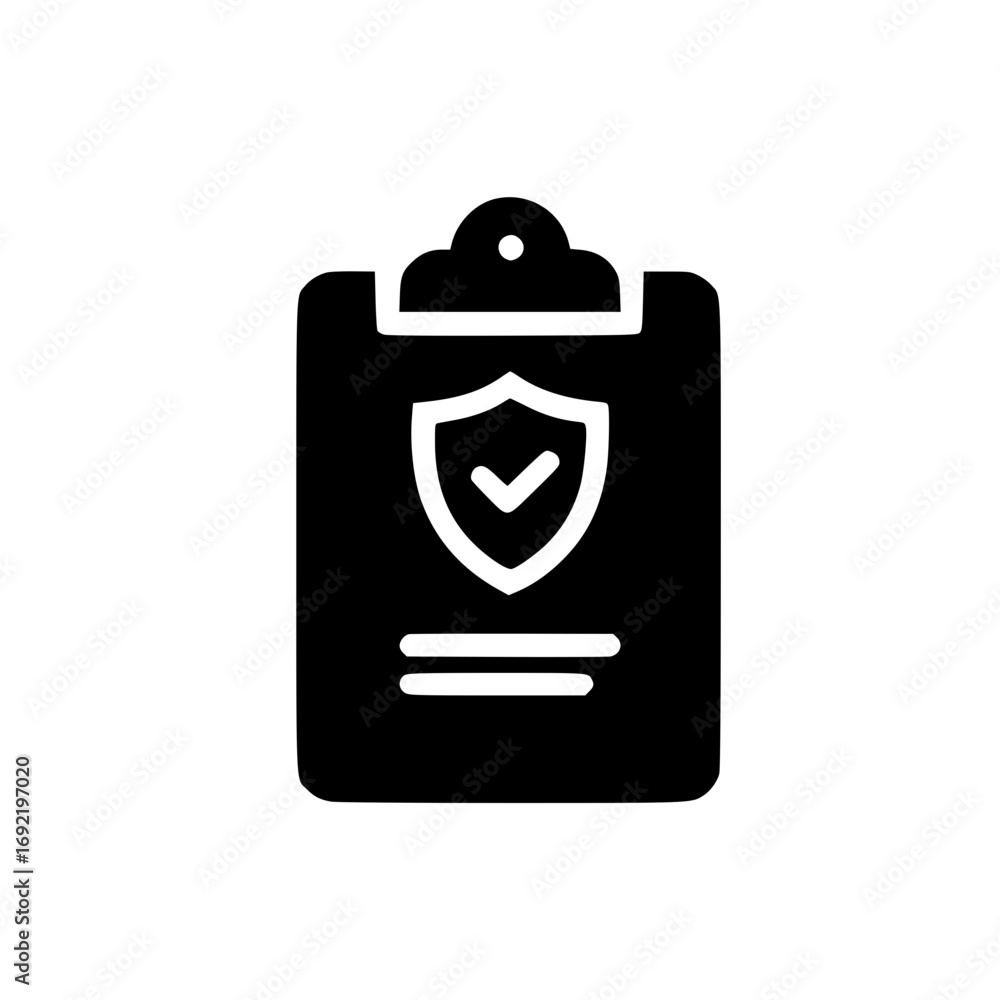 Poster clipboard with shield icon representing secure documentation data protection and privacy compliance