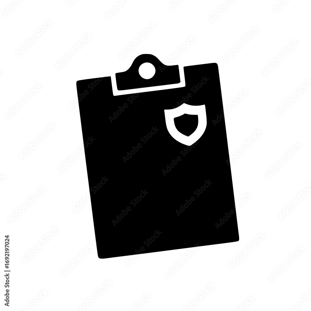 Poster security clipboard vector with shield icon for compliance documentation risk management and safety p