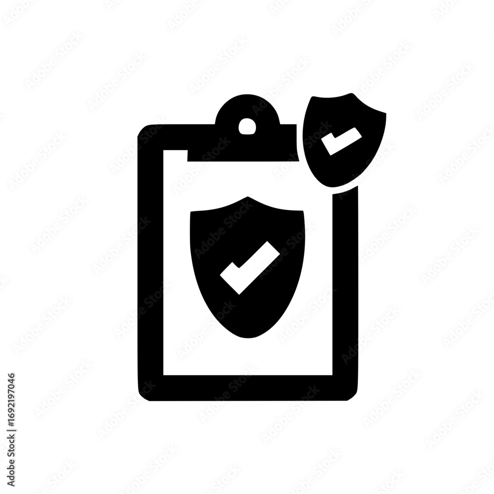 Poster clipboard with small shield icon indicating protected records secure access and confidential data ha