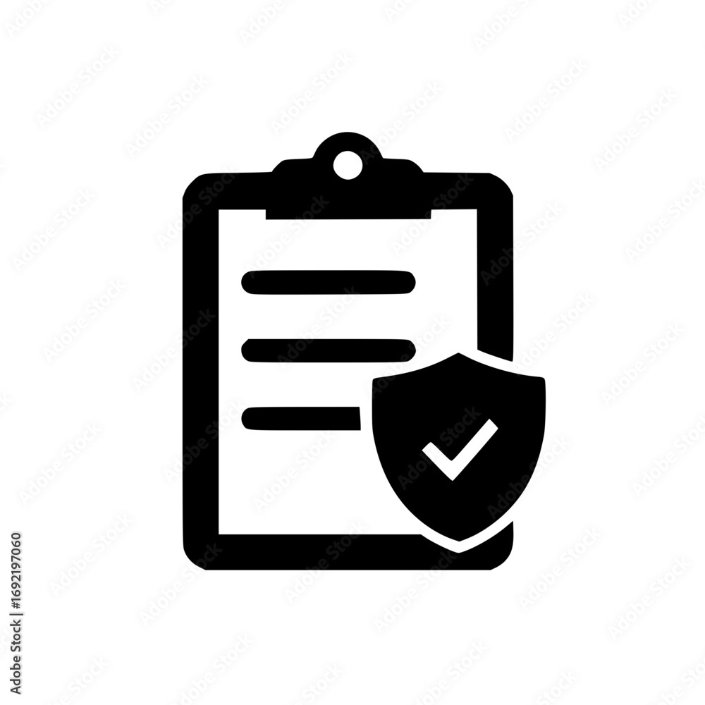 Poster shield icon on clipboard vector for protected data management secure task tracking and document inte