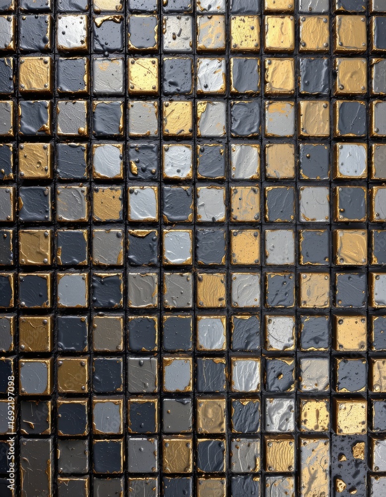 Aufkleber the image shows a close up view of a mosaic tiled surface composed of small, square tiles