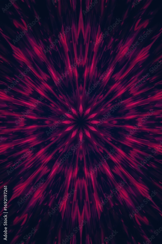 Poster the image features a vibrant, symmetrical pattern radiating outward from a central point, creating a