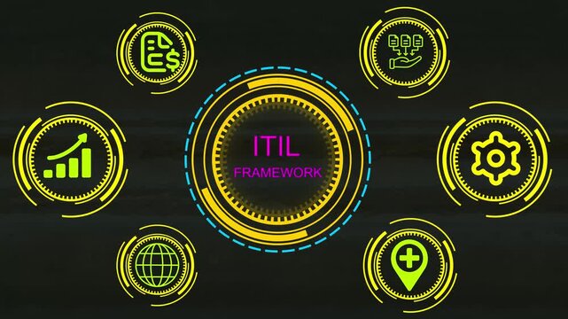 Framework Information project. management Automation concept with icon of chart, project manager working on computer